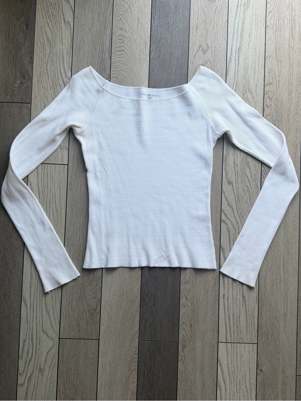 Brandy Melville White Ribbed Boatneck Long-Sleeve Top one size